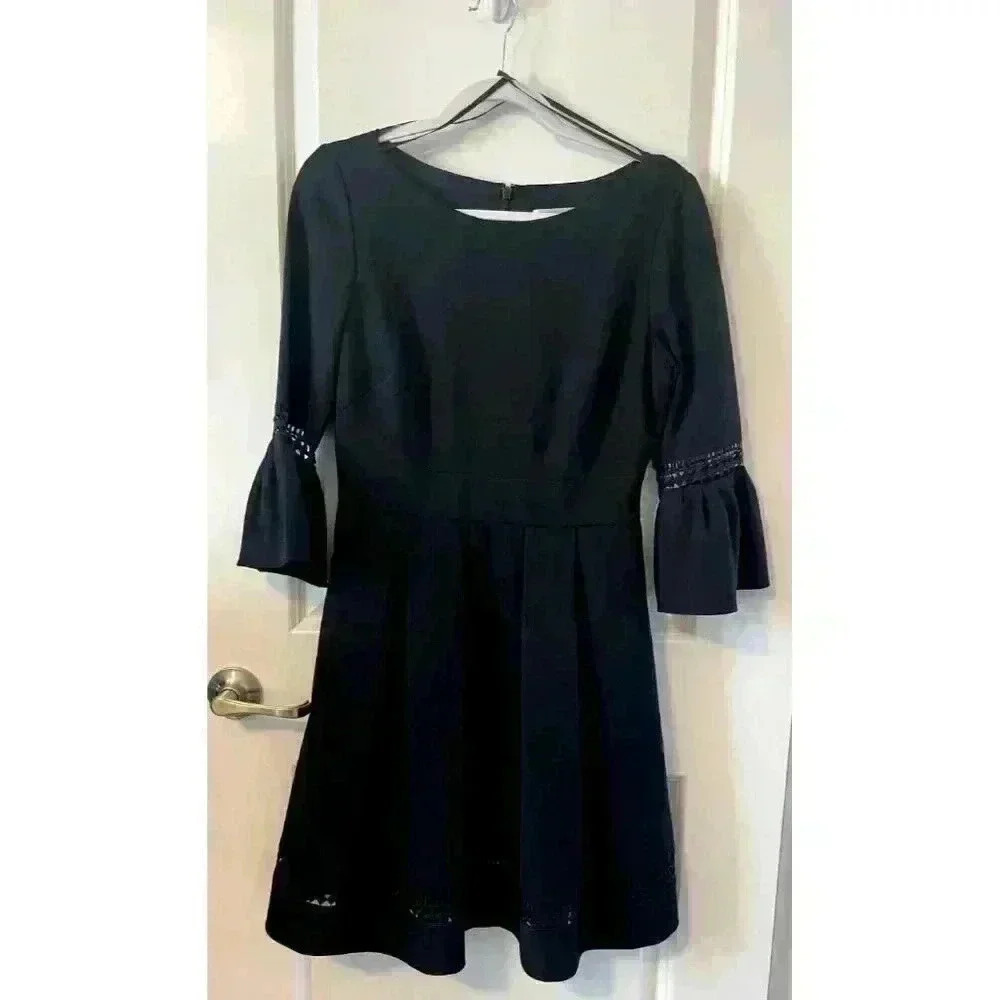 NWOT Eliza J Dress Womens 6 Black Flare Bell Sleeve Embroidered Eyelet Cocktail